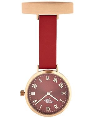 Bermuda Watch Company Rose Annie Apple Meraki Rose Cherry Leather Nurse Fob Watch - Red