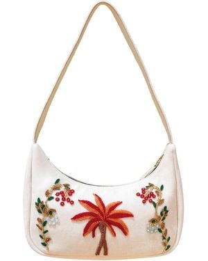 Laura Slings Beaded Shoulder Bag With Palm Tree & Flowers Embroidery And Embellished Details - Pink