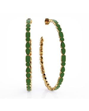 Linda Fiore Adeline Mint Enamel Hoop Earrings Vermeil - Metallic