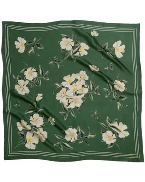 RainSisters Medium Floral Natural Silk Scarf - Green