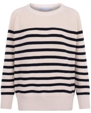 Paul James Knitwear Neutrals Cotton Ribbed Breton Tiana Jumper - White
