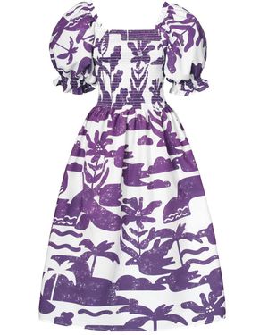 Jessie Zhao New York Malie Smocked Purple Midi Dress