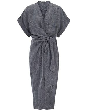 The Summer Edit Kim Luxe Linen Wrap Dress - Grey