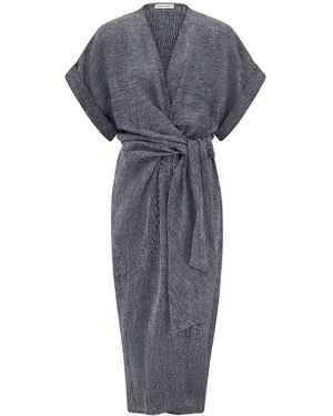 The Summer Edit Kim Luxe Linen Wrap Dress - Grey