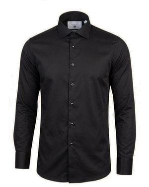 Ron Tomson Pure Cotton Classic Collar Stud Button French Cuff Tuxedo Shirt - Black