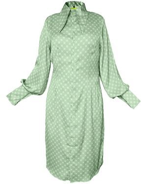 Janara Jones Matcha Latte Satin Long Sleeve Midi Shirt Dress With Buttons - Green