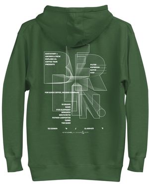 Anchor and Crew Forest Gustatory Berlin Coffee Scene Cotton Blend Embroidered Hoodie - Green