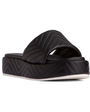 Beautiisoles by Robyn Shreiber Made in Italy Deedee Leather Platform & Wedge Comfortable Espadrille Work Beach Pool Slide Sandal - Black
