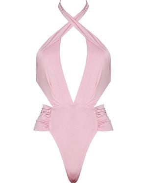 ANTONINIAS Melanie Dual-Way Plunge Swimsuit With Side Cut-Outs - Pink