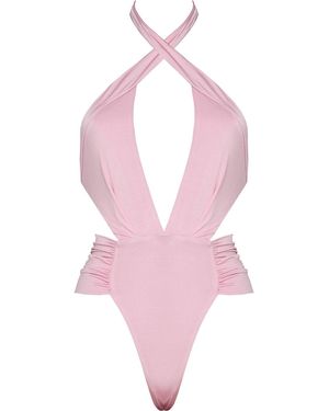 ANTONINIAS Melanie Dual-Way Plunge Swimsuit With Side Cut-Outs - Pink