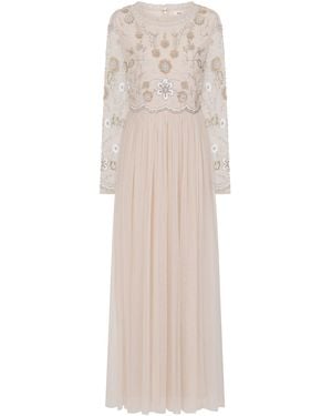 Frock and Frill Neutrals Senna Floral Embellished Maxi Dress - Natural