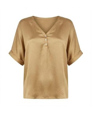 James Lakeland Neutrals Camel Button Detail Relaxed Fit Top - Natural