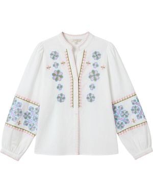 LAtelier London Embroidered Sleeve Cotton Shirt - Blue