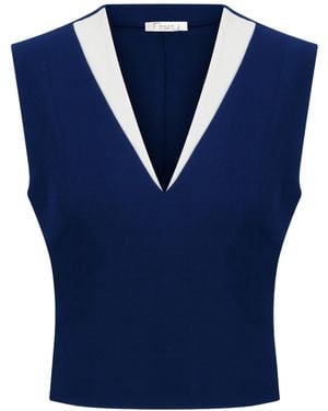 Maan Istanbul Deep V-Neck, Sleeveless Dark Blouse - Blue