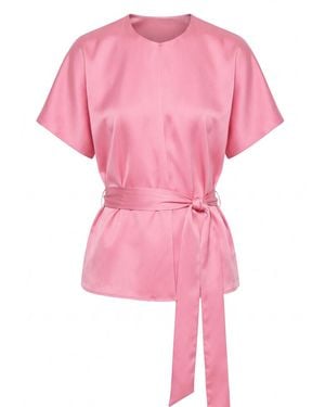 concept A trois Satin-Finish Top With A Waist Tie - Pink