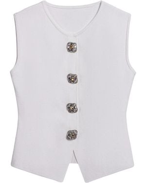 Nocturne Ivory Embellished Sleeveless Knit Top - Gray