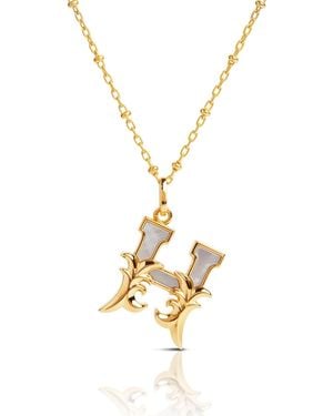 Kasun Plated H Initial Necklace With Mother Of Pearl - Metallic