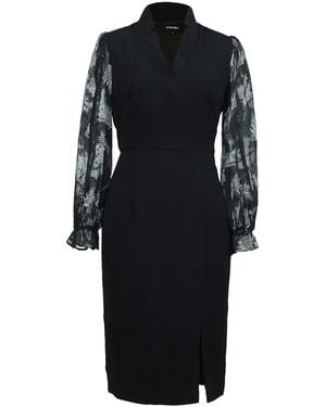 Smart and Joy Chiffon Sleeves V-Neck Tailor Dress - Black