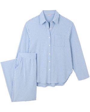 Mamu Dream Pale Striped Brushed Organic Cotton Pyjama Set - Blue