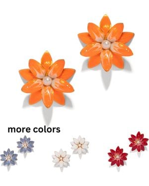 The Pink Reef Dahlia Hand Painted Floral Earring - Orange