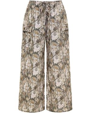 Montce Camo Drawstring Wide-Leg Pant W/ Cargo Pockets - Grey