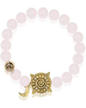 Aurozia Three Charms Solar Meridian Plated Sundial And The Sun Crystal Rose Quartz Beaded Bracelet - Metallic