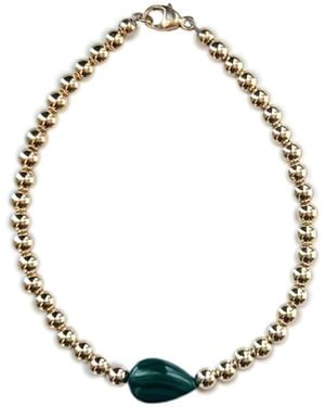 Herself Collections Filled Bead Bracelet With Malachite Teardrop Stone - Metallic