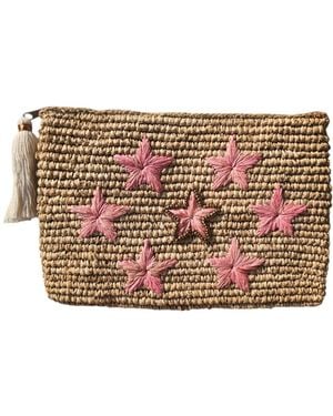 OhSun Neutrals Starr Embroidered Raffia Clutch - Pink