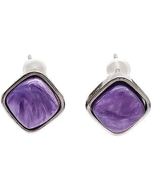 Farra Minimalist Square Charoite Stud Earrings - Purple