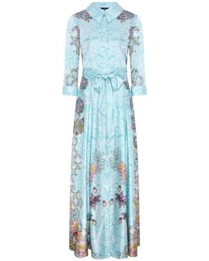 Jessica Russell Flint Belted Maxi Shirt Dress Floral Medley - Blue