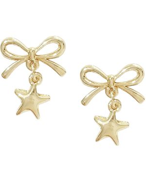 Maison De Gala Golden Bow Star Drop Stud Earrings - Metallic