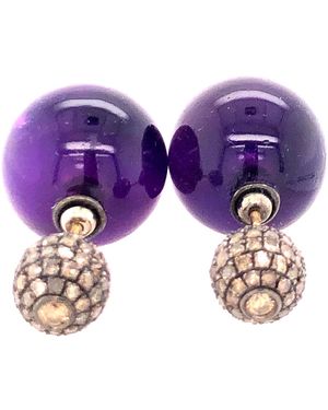 Artisan Coloured Diamond & Amethyst Double Side Tunnel Earrings - Purple