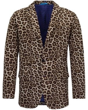 lords of harlech Julius Leopard Tailored Blazer - Brown
