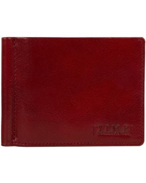 Time Resistance Leather Money Clip Wallet - Red