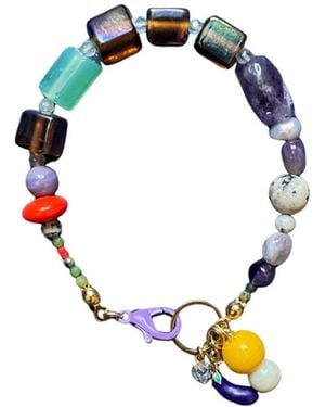 Desert Lobby Baba Ghanoush – Handmade Eggplant Charm Bracelet With Gemstones, Glass & Pearl - Blue