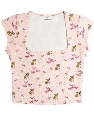 Cloud Haven Ditsy Bulldog Square Neck Tee - Pink