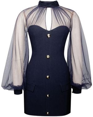 Miss Circle New York Tabitha Mesh Lantern Sleeve Mini Dress - Blue