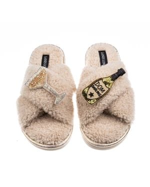 Laines London Neutrals Laines Neutral Boucle Slippers With Dom Darling Champagne Brooches - Natural