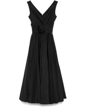 Nissa Floral-Appliqué Taffeta Midi Dress - Black