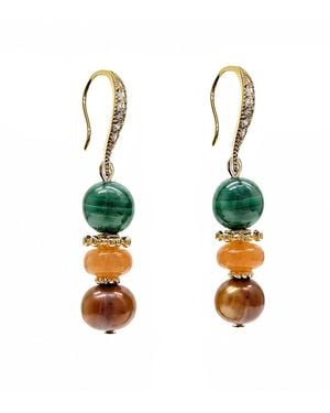 Farra Malachite With Freshwater Pearl And Gems Earrings - Green