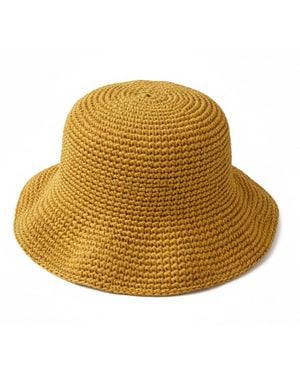 Springmoonatelier Luxury Handmade Raffia Crochet Bucket Hat – Premium Mustard Butterfly - Natural