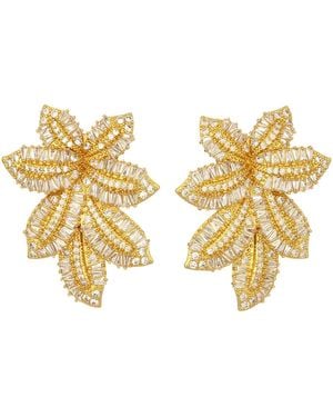Crystals and Co Crystal Leaf Earrings - Metallic