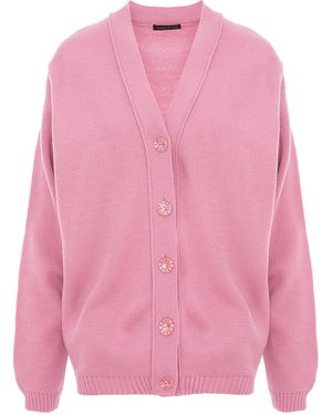 concept A trois V-Neck Knitted Cardigan With Crystal Buttons - Pink