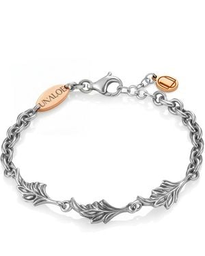 Unaloe Everblack Leaves Bracelet Nn Sterling – Italian Handcrafted Botanical Chain Jewellery - Metallic