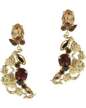 Otazu Topaz Leaf Statement Earrings - Metallic