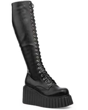 LAMODA Important Chunky Creeper Platform Knee High Boots - Black