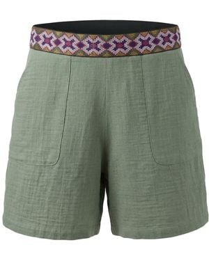 Lalipop Design Sage Muslin Textured Waistband Relaxed Shorts - Green