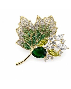 Angel Barocco Crystal Maple Leaf Brooch - Green