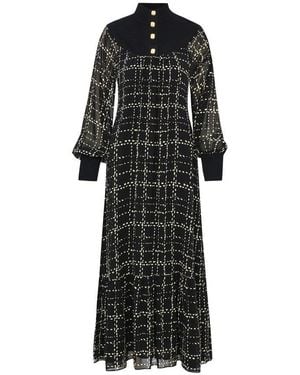 Exquise Neutrals Regular Knit Detailed Checked Maxi Dress - Black