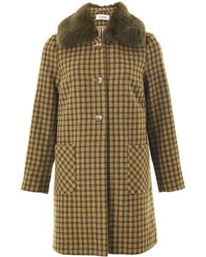 Louche Dryden Wyoming Check Faux Fur Collar Coat - Green
